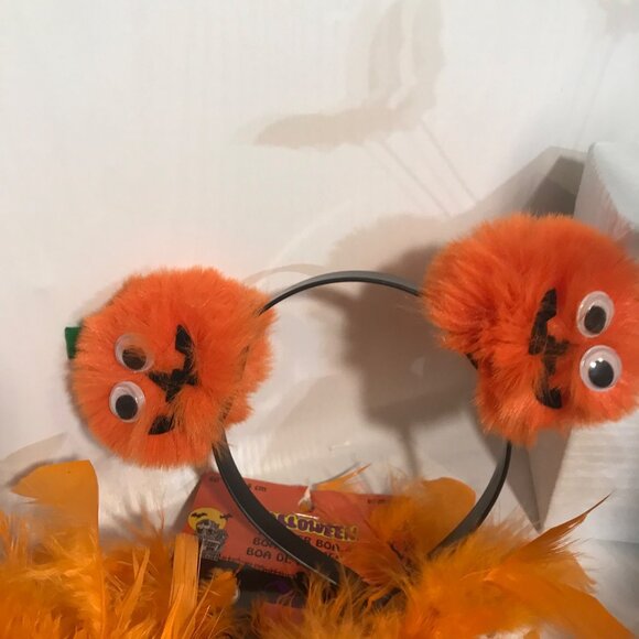 Halloween Pumpkin and Bat Headbands Feather Boas 60" Pumpkin Paper Decorations - Picture 5 of 11